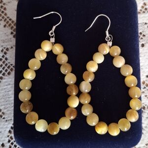 Earrings Golden Tigers Eye Beaded Hoop